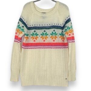 American Eagle Outfitters Cream Multicolor Rainbow Fair Isle Jegging Sweater XL